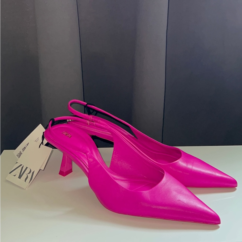 Zara heeled sling backs fuchsia NWT